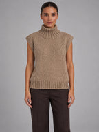 Women's Sleeveless High Neck Knit Top – Relaxed Fit in Khaki — front view