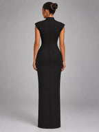 Women's Sleeveless Maxi Dress – High Neck Column in Black — back view