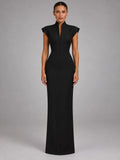 Women's Sleeveless Maxi Dress – High Neck Column in Black — front view