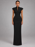 Women's Sleeveless Maxi Dress – High Neck Column in Black — front view