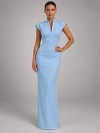 Women's Sleeveless Maxi Dress – High Neck Column in Blue — alternate view