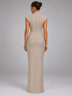 Women's Sleeveless Maxi Dress – High Neck Column in Khaki — back view