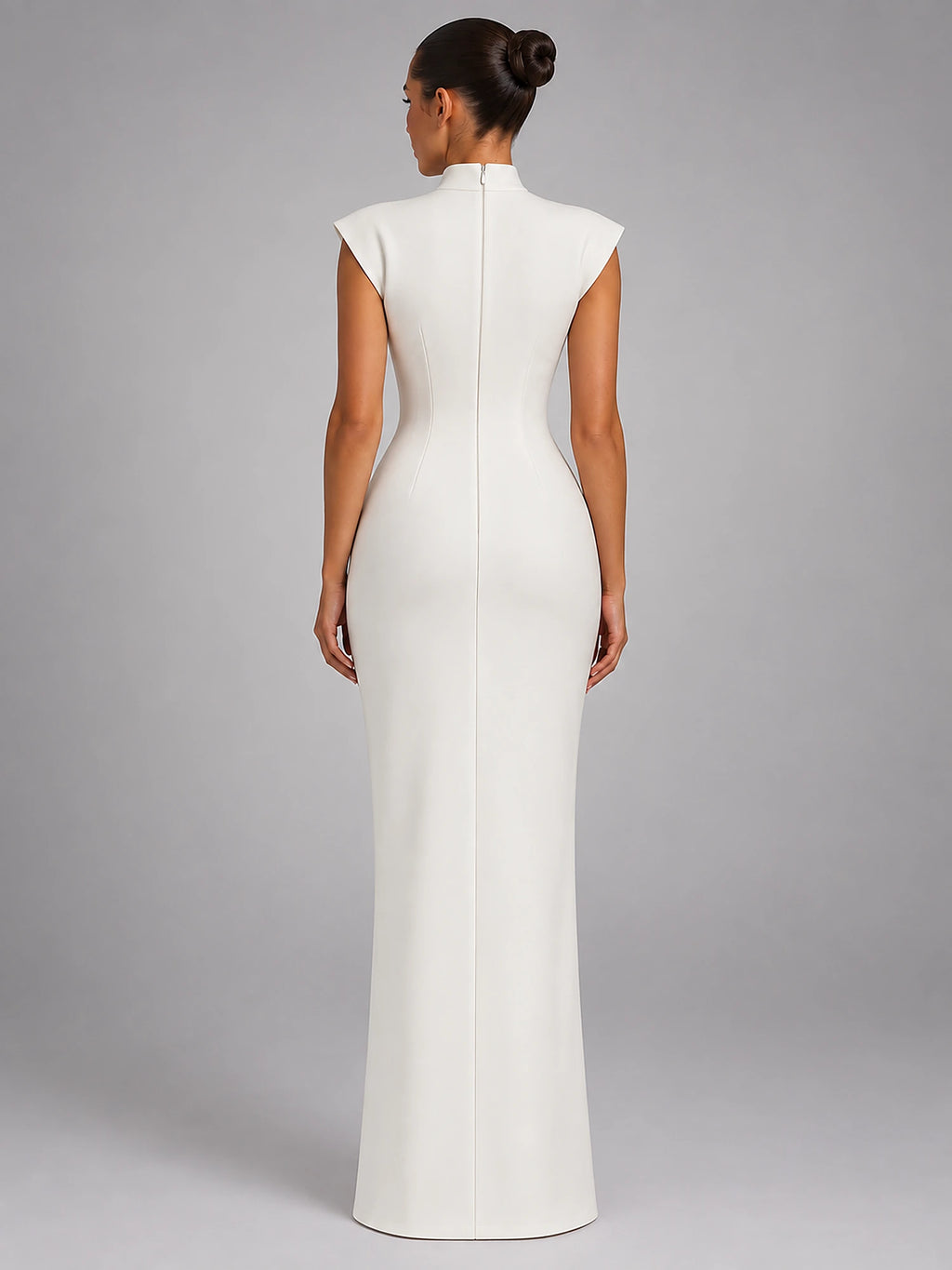 Women's Sleeveless Maxi Dress – High Neck Column in White — back view