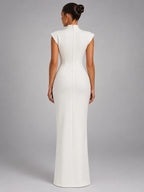 Women's Sleeveless Maxi Dress – High Neck Column in White — back view