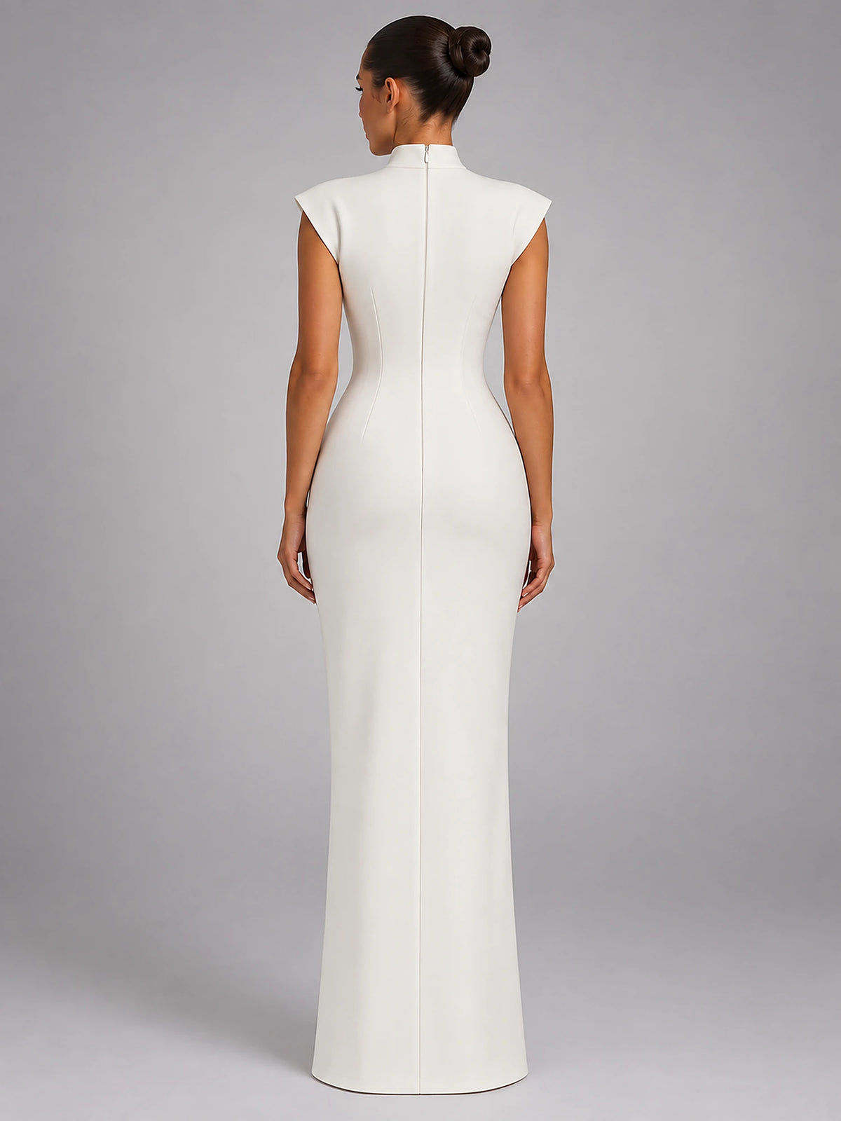 Women's Sleeveless Maxi Dress – High Neck Column in White — back view