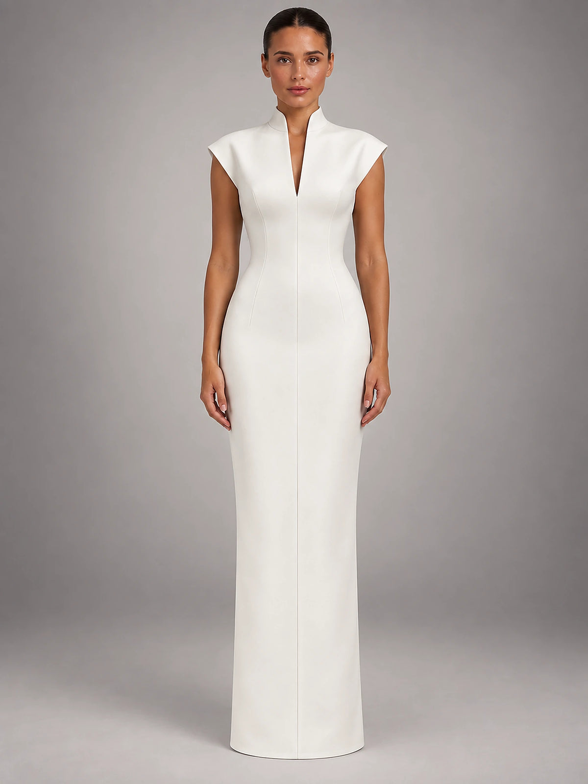 Women's Sleeveless Maxi Dress – High Neck Column in White — front view