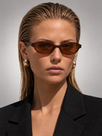 Women's Slim Oval Sunglasses – Retro Cat-Eye Frame in Tortoiseshell/Brown — front view