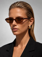 Women's Slim Oval Sunglasses – Retro Cat-Eye Frame in Tortoiseshell/Brown — on model