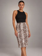 Women's Animal Print Pencil Skirt – High Waist Knee Length in Khaki Snake — alternate view