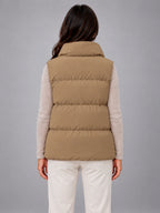 Women's Stand Collar Down Gilet – Relaxed in Camel Khaki — back view
