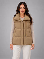 Women's Stand Collar Down Gilet – Relaxed in Camel Khaki — front view