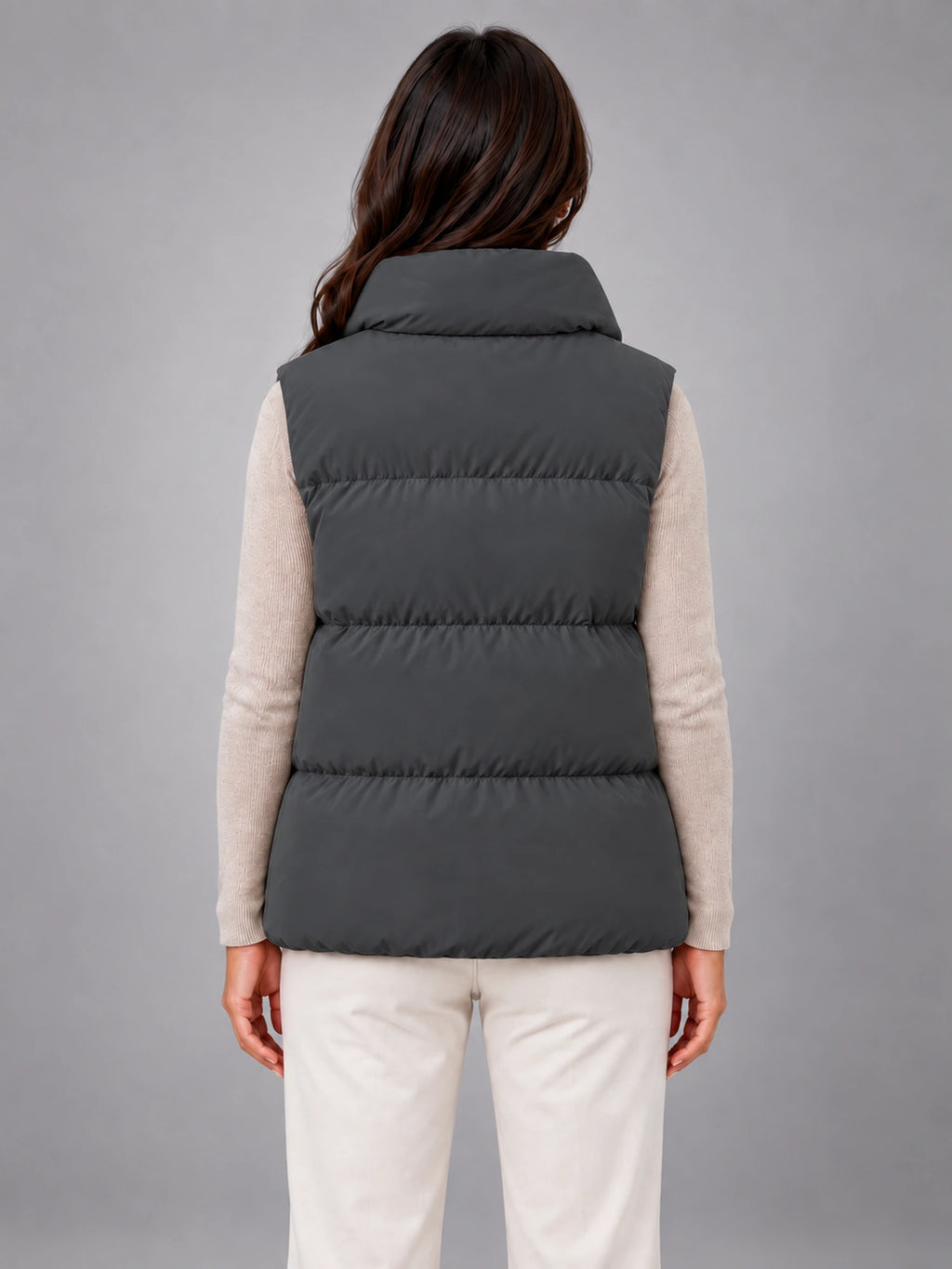 Women's Stand Collar Down Gilet – Relaxed in Charcoal — back view