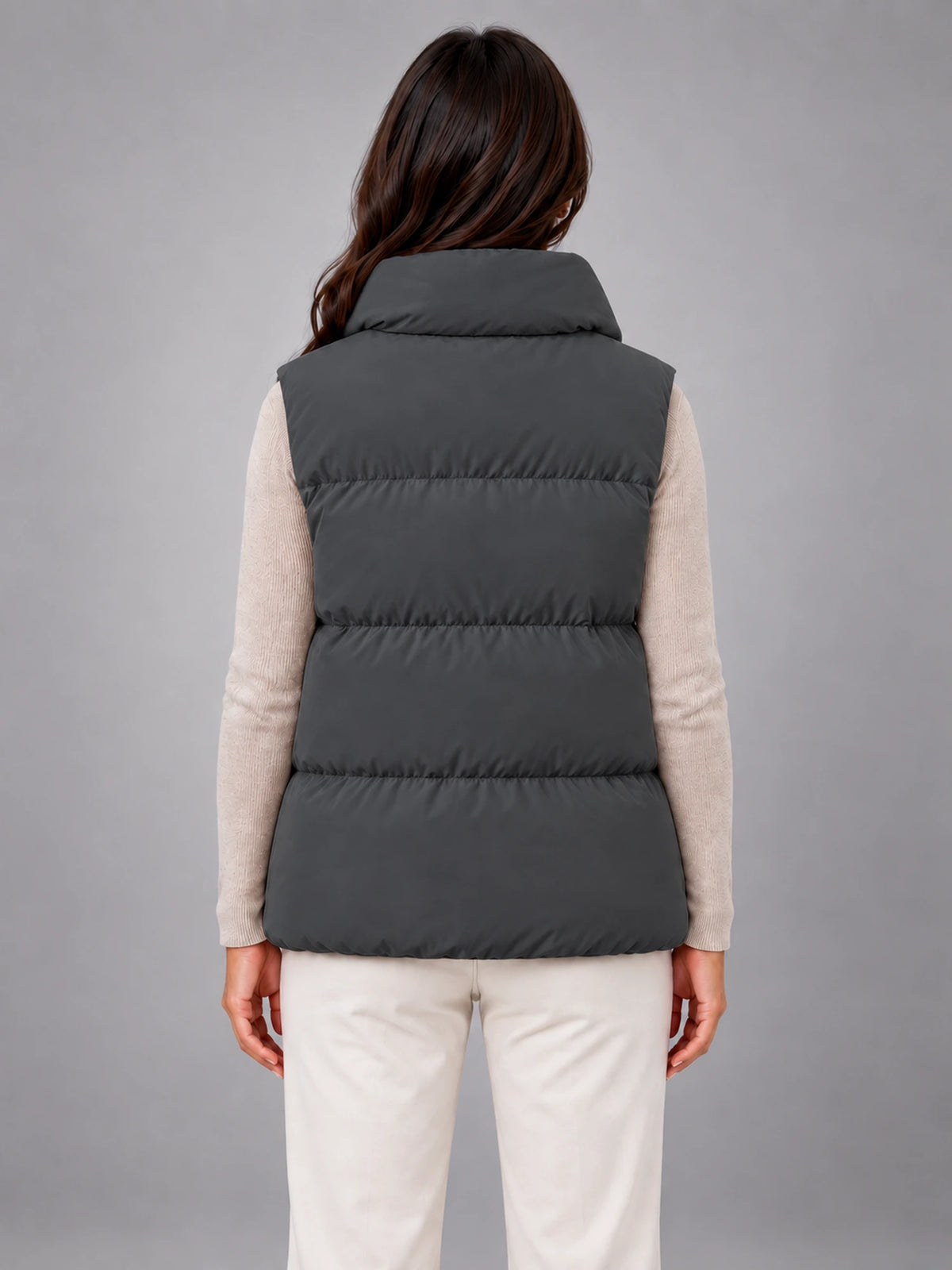 Women's Stand Collar Down Gilet – Relaxed in Charcoal — back view