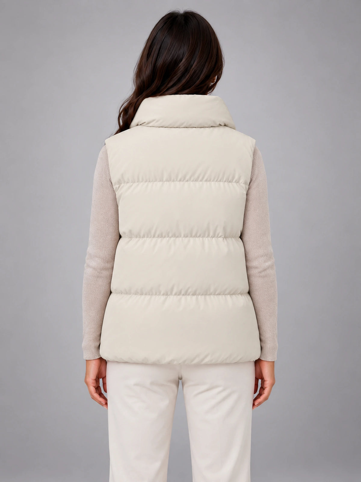 Women's Stand Collar Down Gilet – Relaxed in Ivory — back view