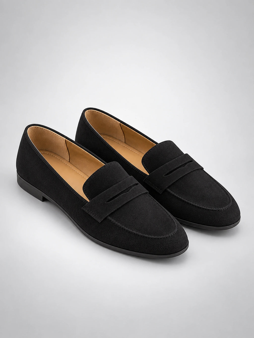 Women's Suede-Effect Loafers – Slip-On Round Toe