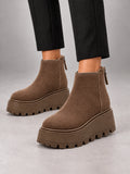 Women's Suede Platform Ankle Boots – Chunky Wedge Sole in Beige (Classic) — front view