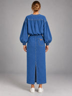 Women's Tie-Dye Sweatshirt Set – Two-Piece Loungewear in Denim Blue — back view