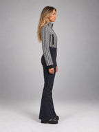 Women's Tweed Panel Ski Suit – Belted One-Piece in Black White Navy — side view