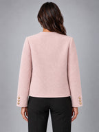 Women's Bouclé Jacket – Two Patch Pocket in Blush Pink — back view