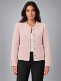 Women's Bouclé Jacket – Two Patch Pocket in Blush Pink — front view