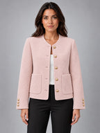 Women's Bouclé Jacket – Two Patch Pocket in Blush Pink — front view