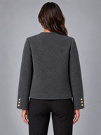 Women's Bouclé Jacket – Two Patch Pocket in Charcoal — back view