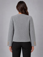 Women's Bouclé Jacket – Two Patch Pocket in Grey — back view