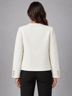 Women's Bouclé Jacket – Two Patch Pocket in White — back view