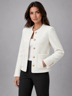 Women's Bouclé Jacket – Two Patch Pocket in White — alternate view