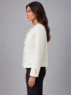 Women's Bouclé Jacket – Two Patch Pocket in White — side view
