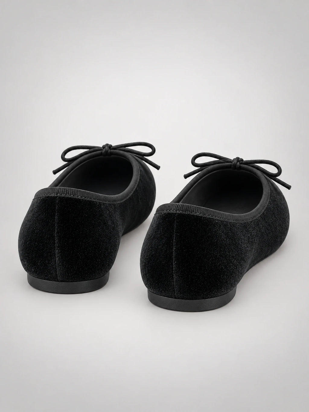 Women's Velvet Ballet Flats – Bow Detail in Black — back view