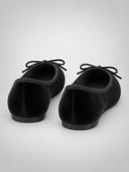 Women's Velvet Ballet Flats – Bow Detail in Black — back view