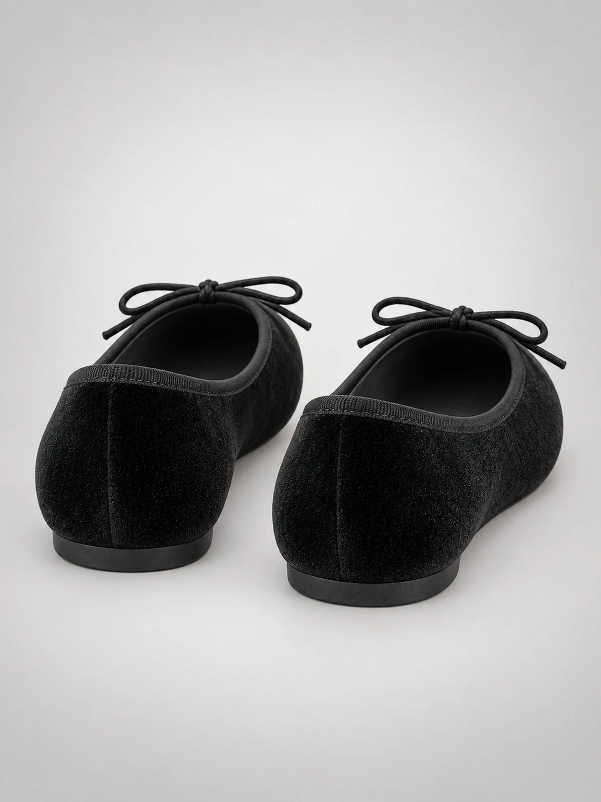 Women's Velvet Ballet Flats – Bow Detail in Black — back view