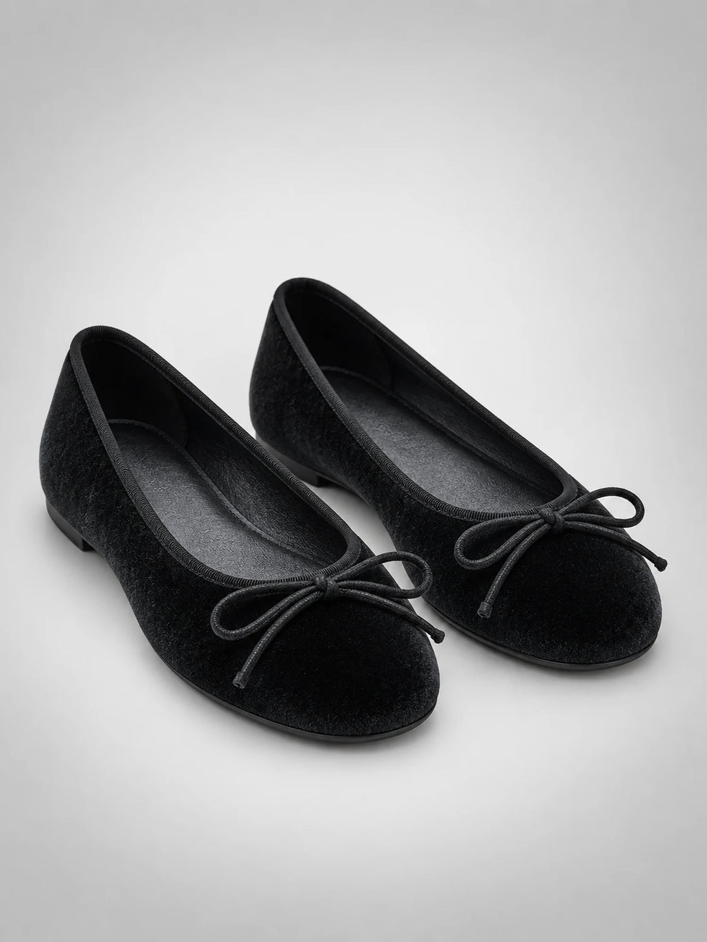 Women's Velvet Ballet Flats – Bow Detail in Black — back view