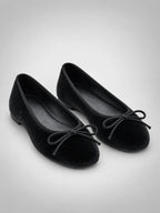 Women's Velvet Ballet Flats – Bow Detail in Black — back view