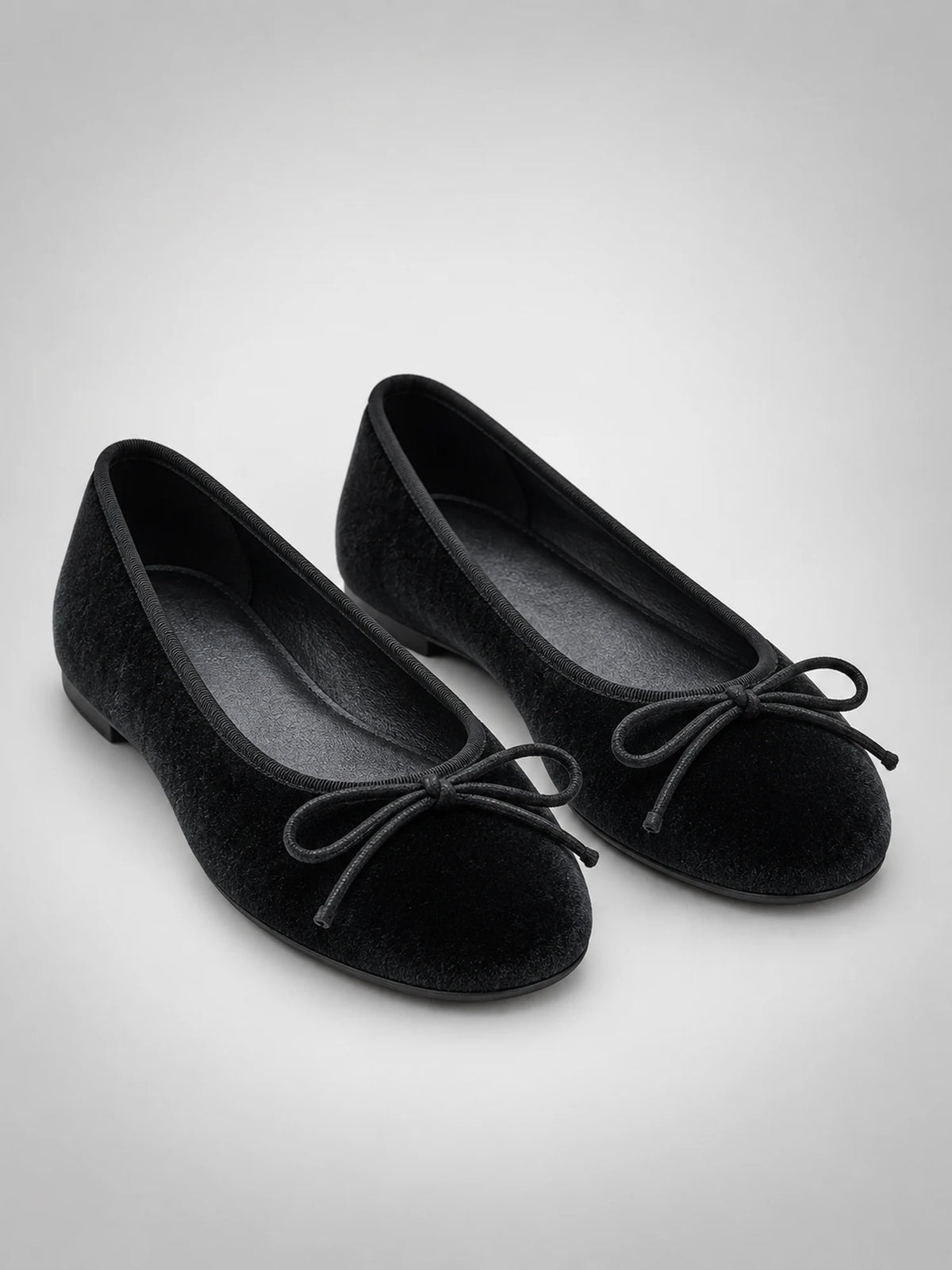 Women's Velvet Ballet Flats – Bow Detail in Black — back view