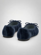 Women's Velvet Ballet Flats – Bow Detail in Blue — back view