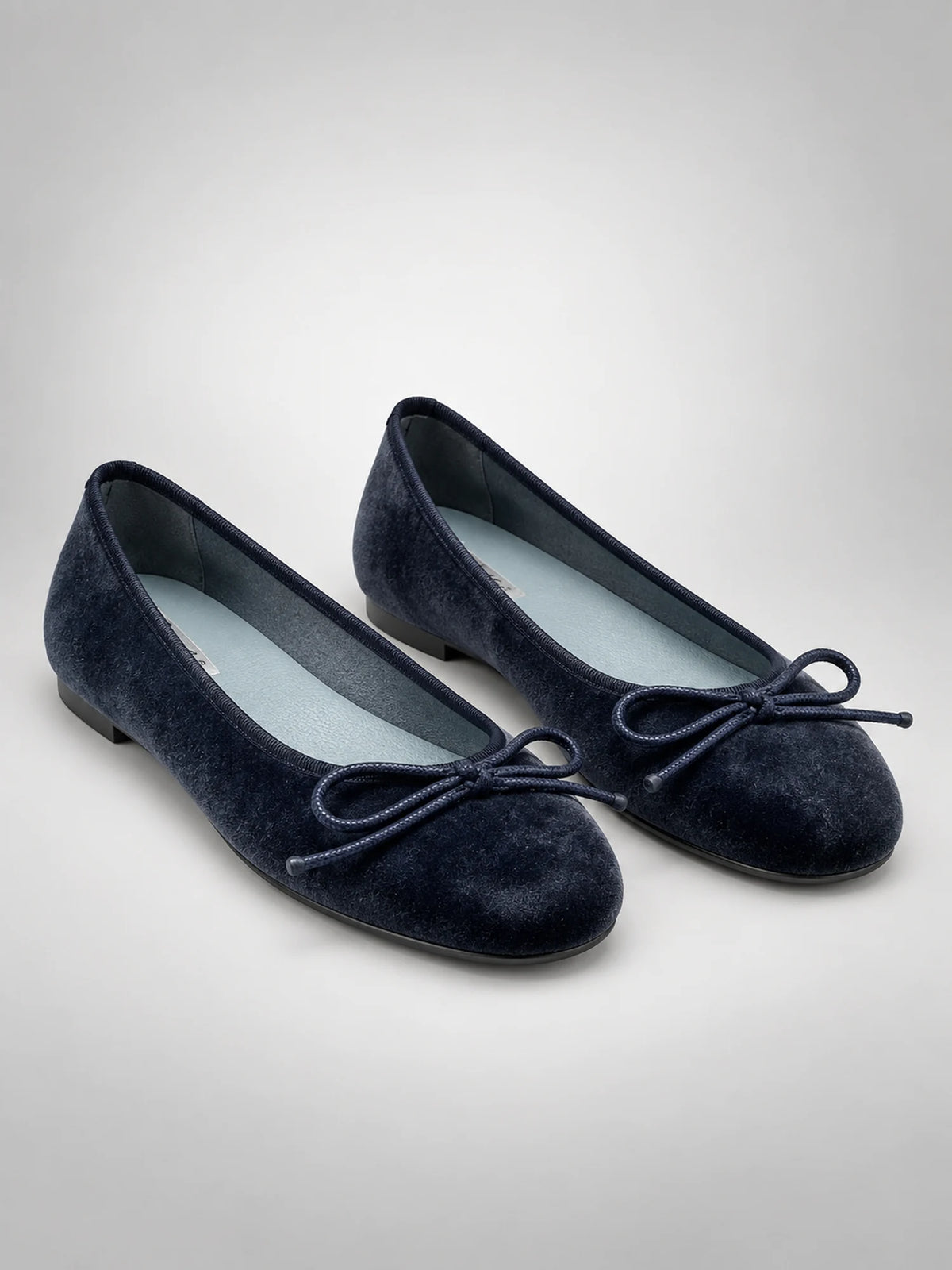 Women's Velvet Ballet Flats – Bow Detail in Blue — back view