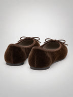 Women's Velvet Ballet Flats – Bow Detail in Brown — back view
