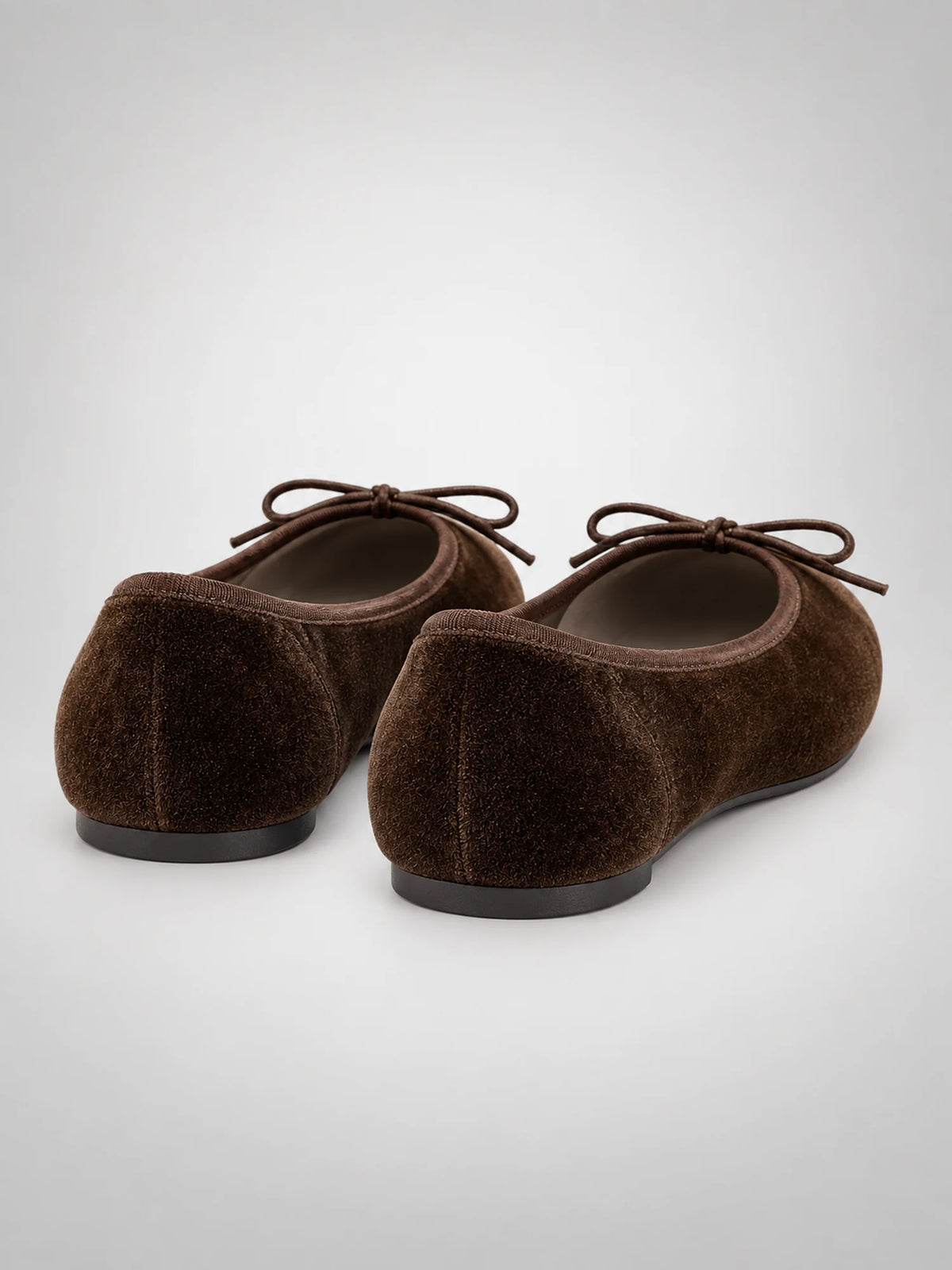 Women's Velvet Ballet Flats – Bow Detail in Brown — back view
