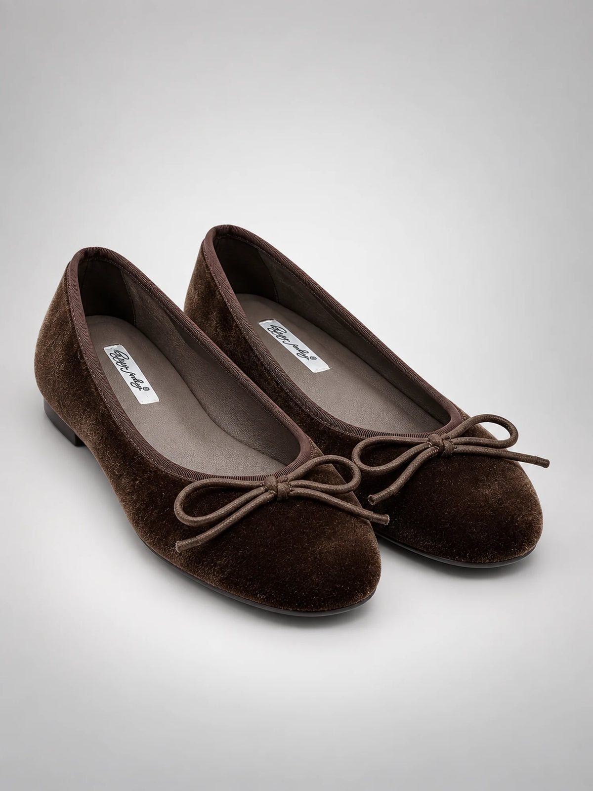 Women's Velvet Ballet Flats – Bow Detail in Brown — back view