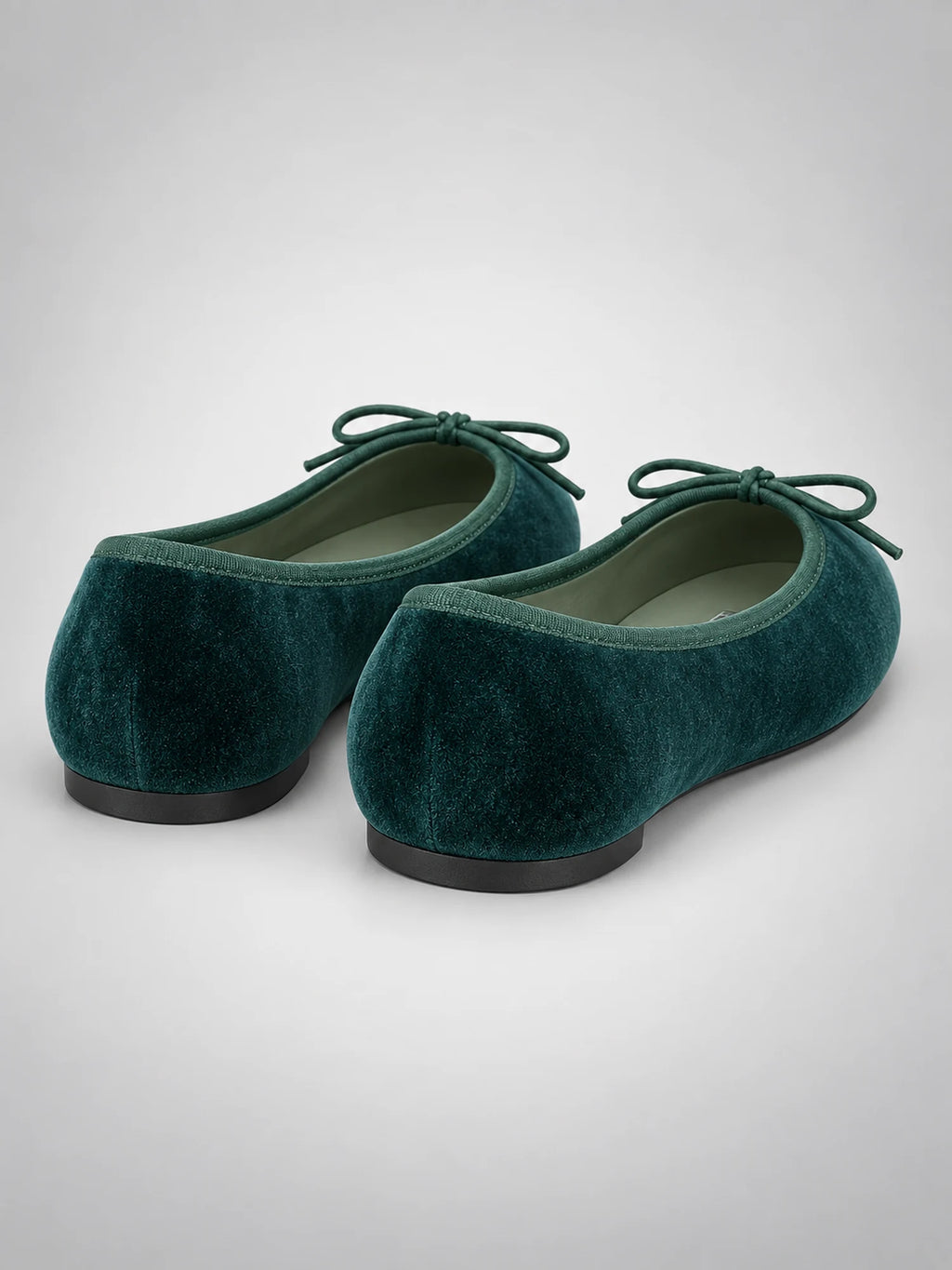 Women's Velvet Ballet Flats – Bow Detail in Green — side view