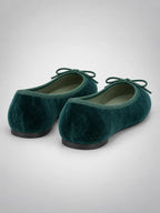 Women's Velvet Ballet Flats – Bow Detail in Green — side view