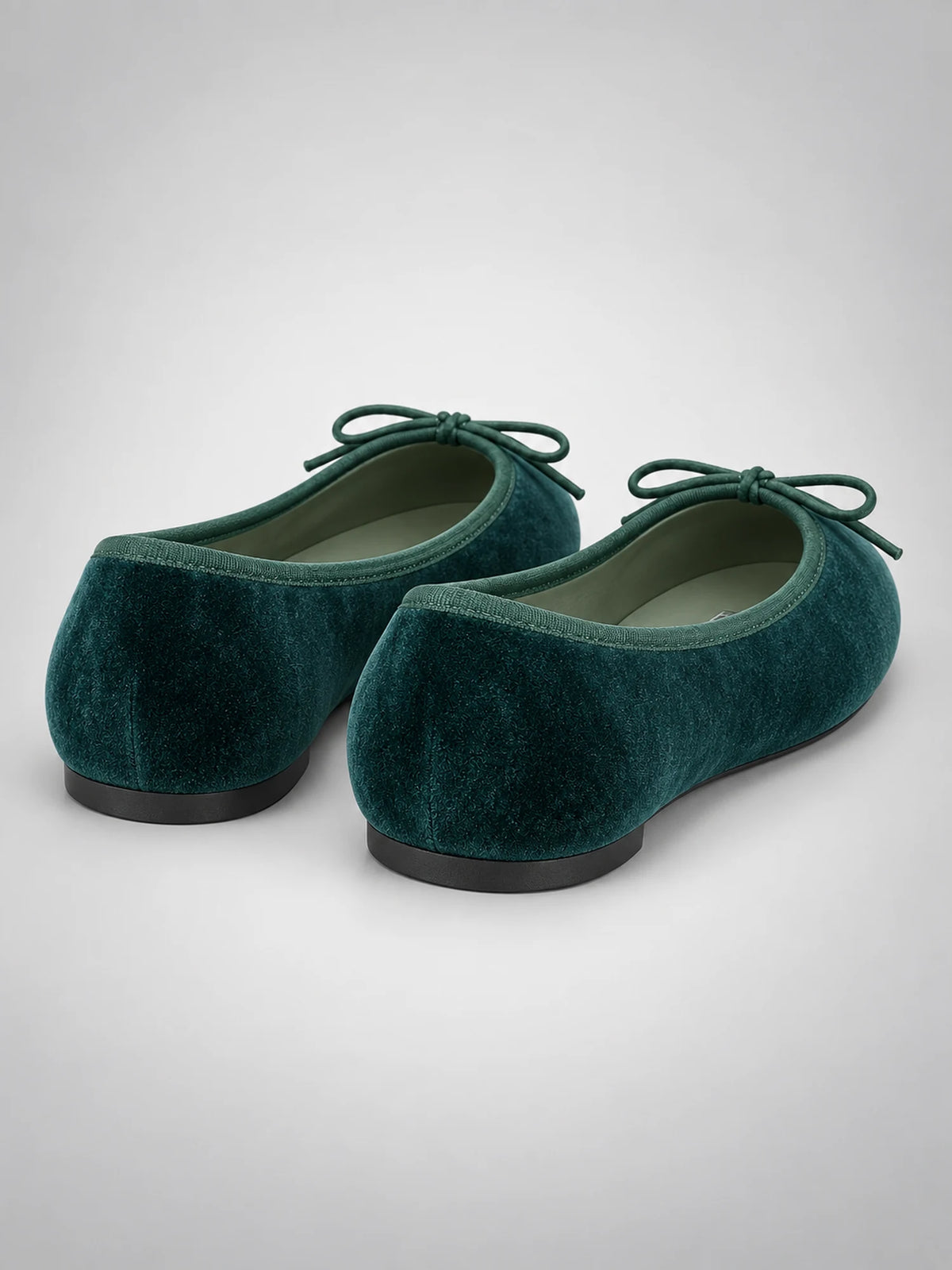 Women's Velvet Ballet Flats – Bow Detail in Green — side view