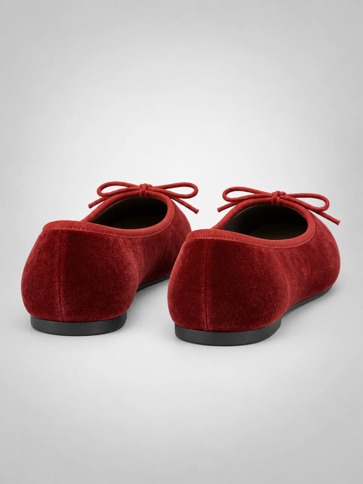 Women's Velvet Ballet Flats – Bow Detail in Red — back view