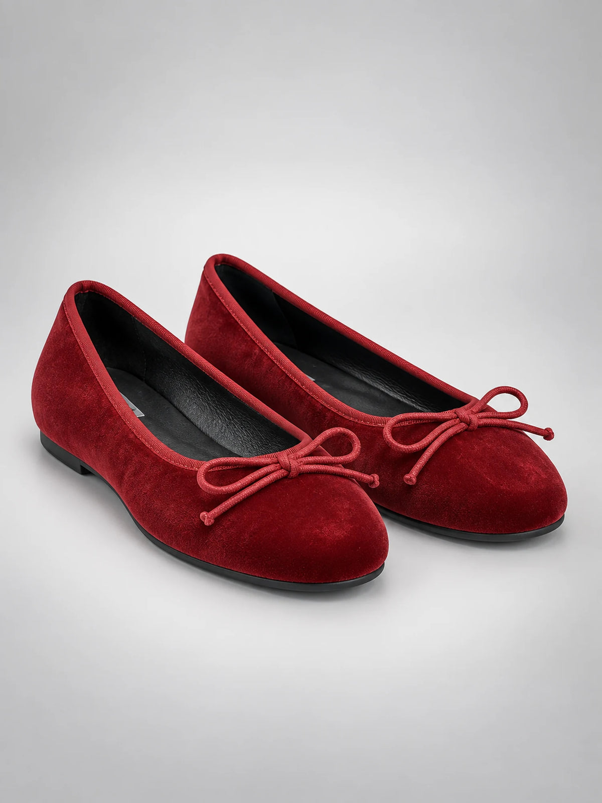 Women's Velvet Ballet Flats – Bow Detail in Red — main view