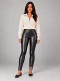 Women's Velvet-Lined Faux Leather Leggings – Thick Winter in Black/Brown Lining — front view