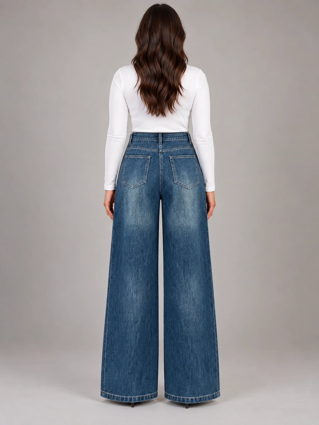 Women's Vintage Straight-Leg Jeans – Plus Size High Waist in Vintage Blue — back view