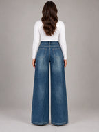 Women's Vintage Straight-Leg Jeans – Plus Size High Waist in Vintage Blue — back view