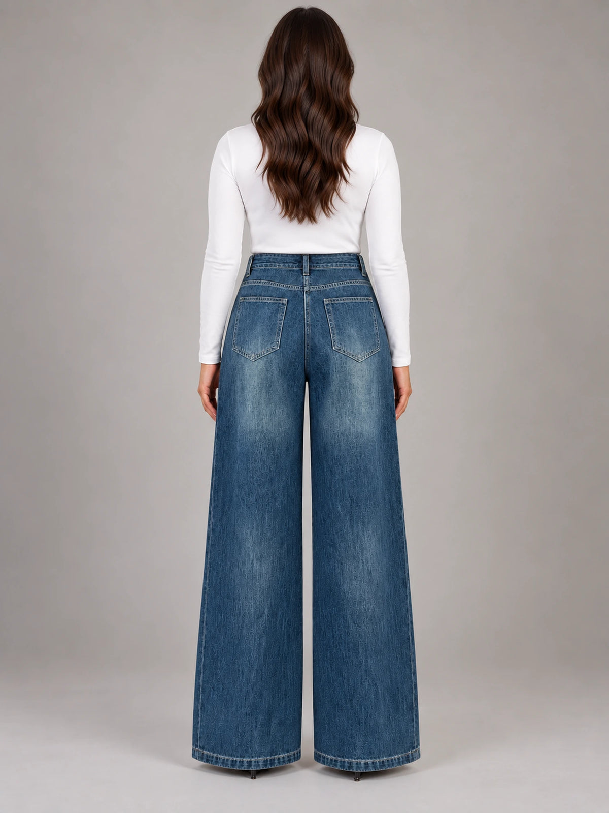 Women's Vintage Straight-Leg Jeans – Plus Size High Waist in Vintage Blue — back view